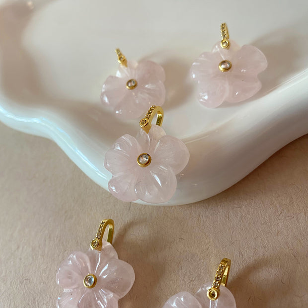 Pink Quartz Crystal Roses Charms