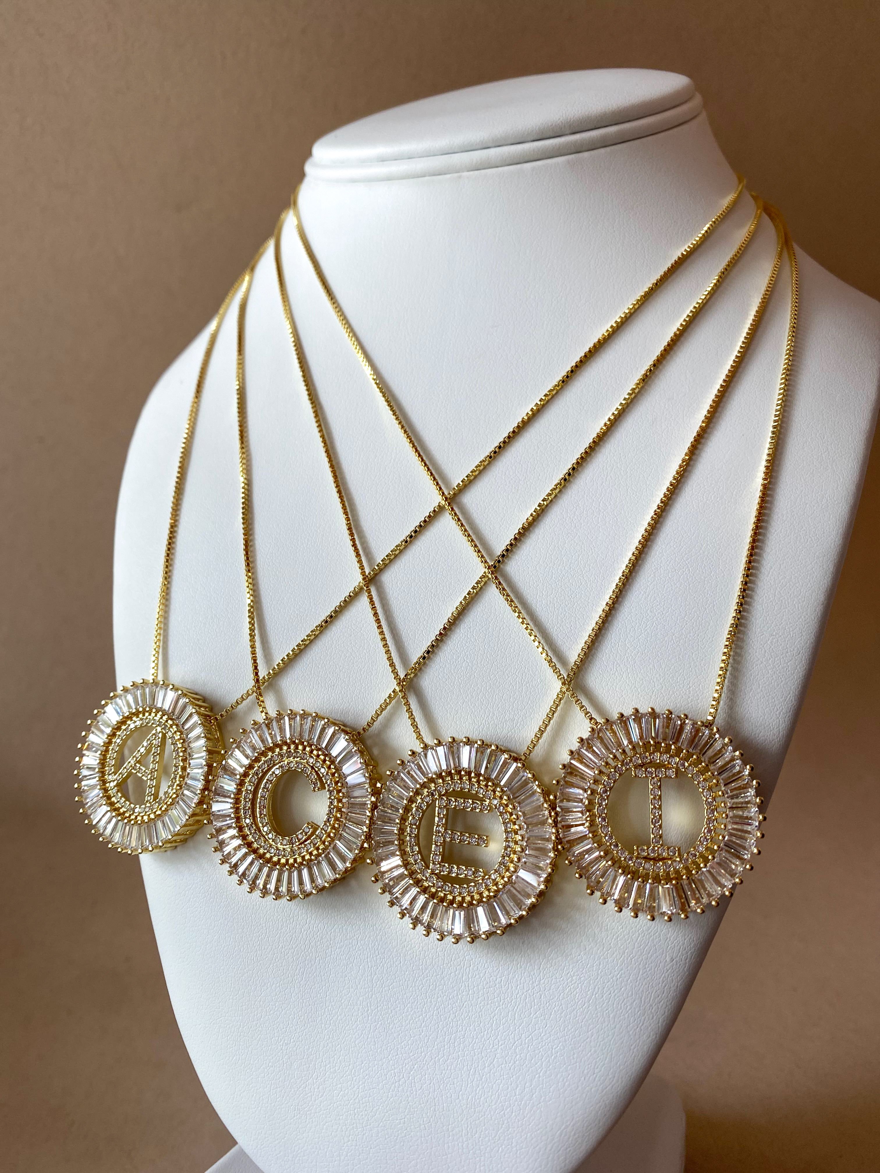 Crystal Circular Initial Necklaces