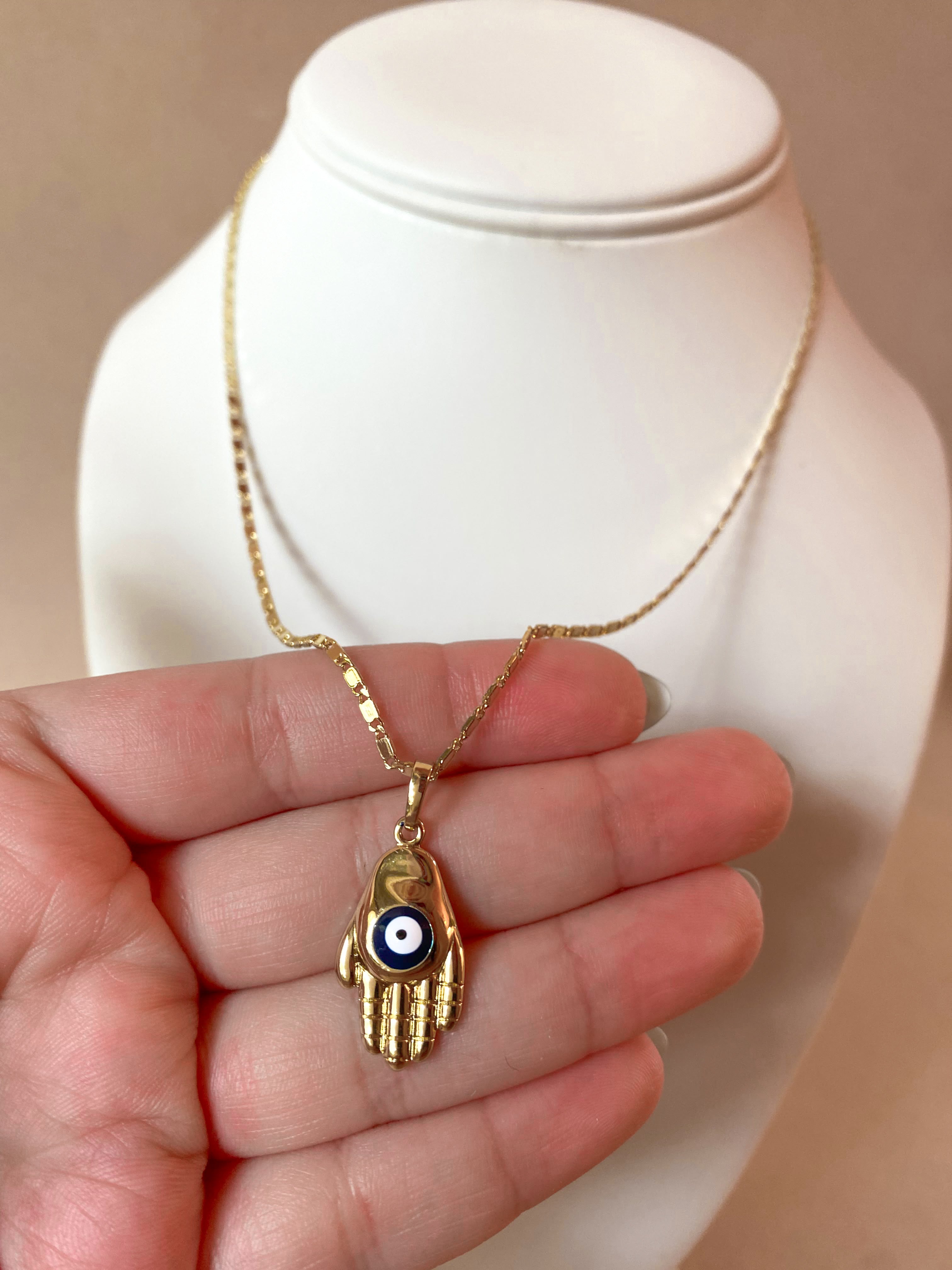 Hamsa Evil Eye Golden  Large Necklace