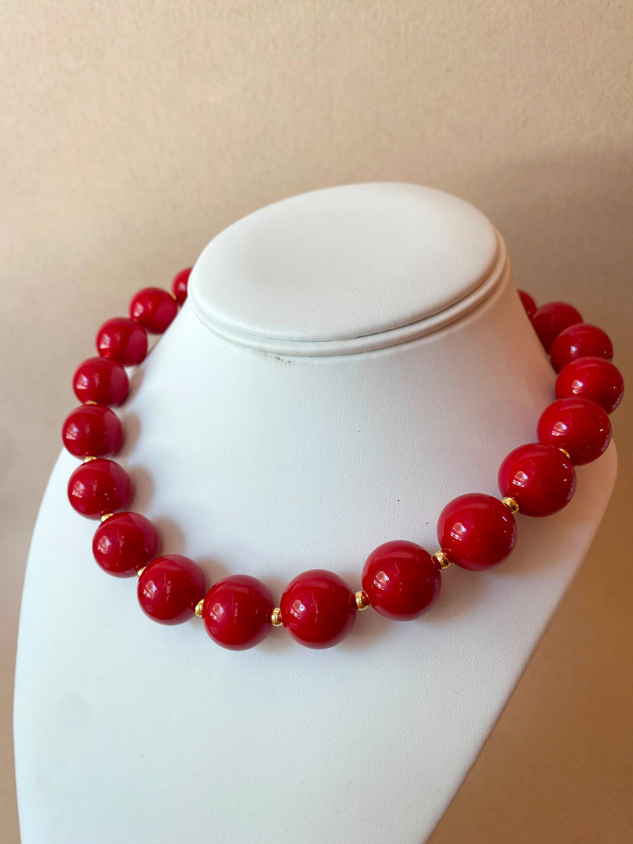 Red Balls Ceramic Charms Pattern Necklace