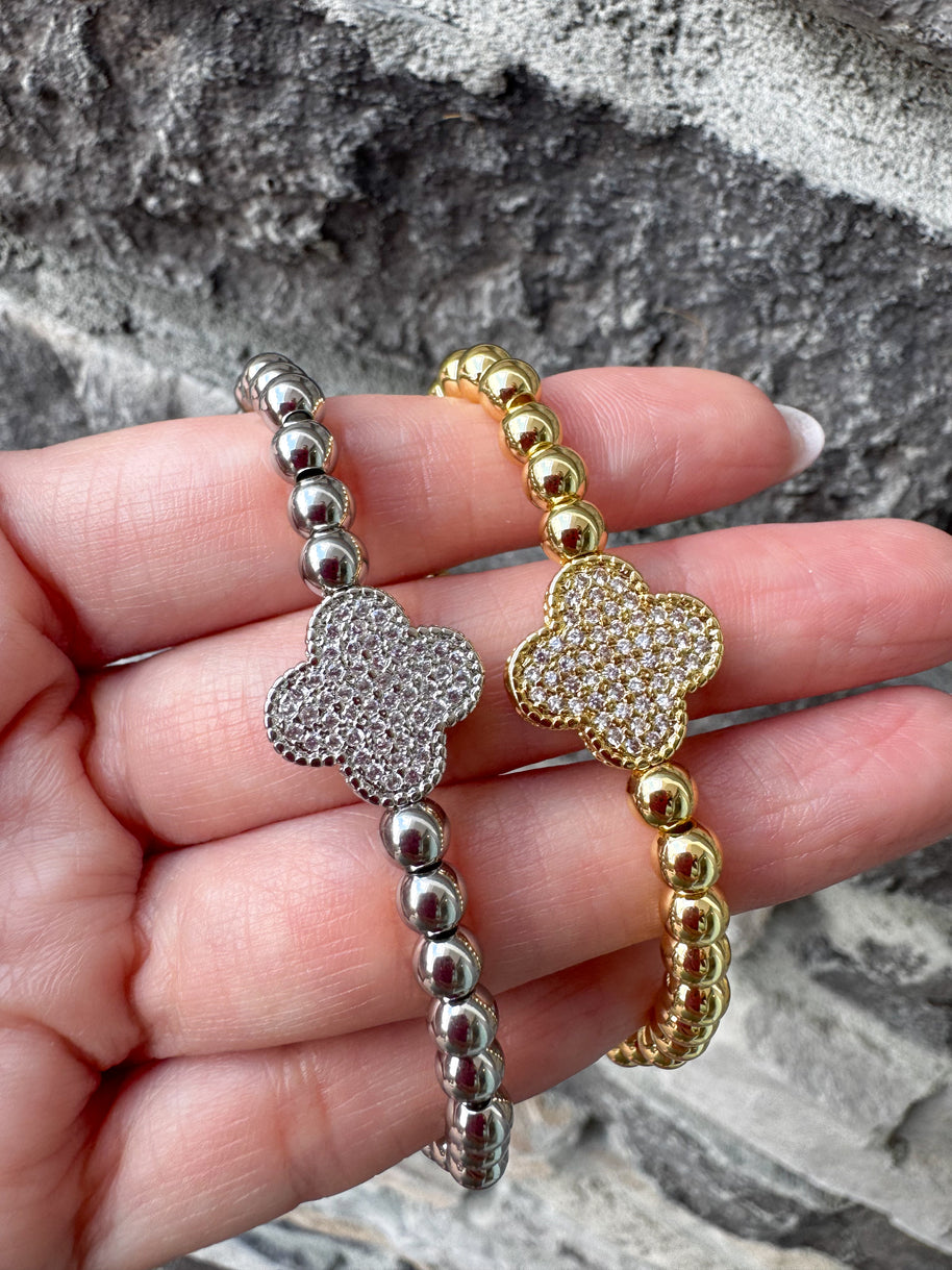 Pulseras Elásticas Gold & Silver Clovers Zirconia