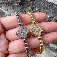 Pulseras Elásticas Gold & Silver Clovers Zirconia