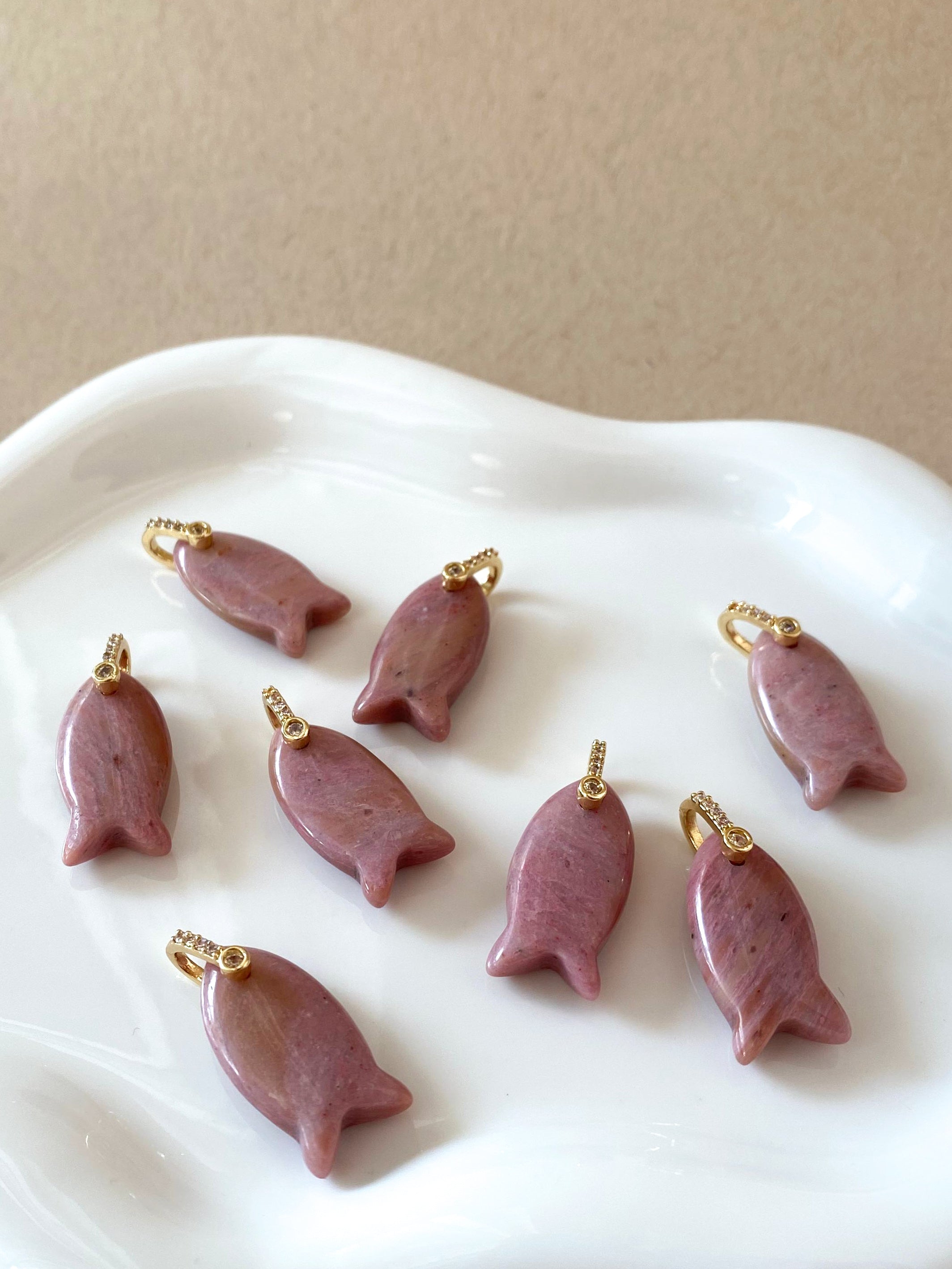 Rhodochrosite Stone Fish Charms