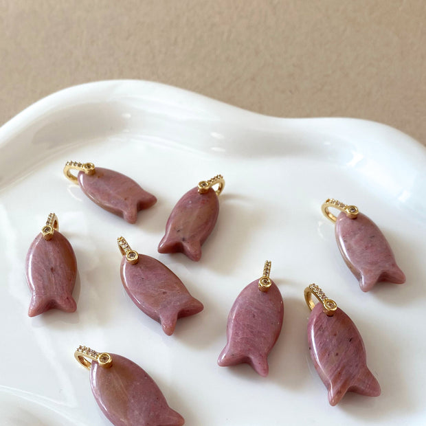Rhodochrosite Stone Fish Charms