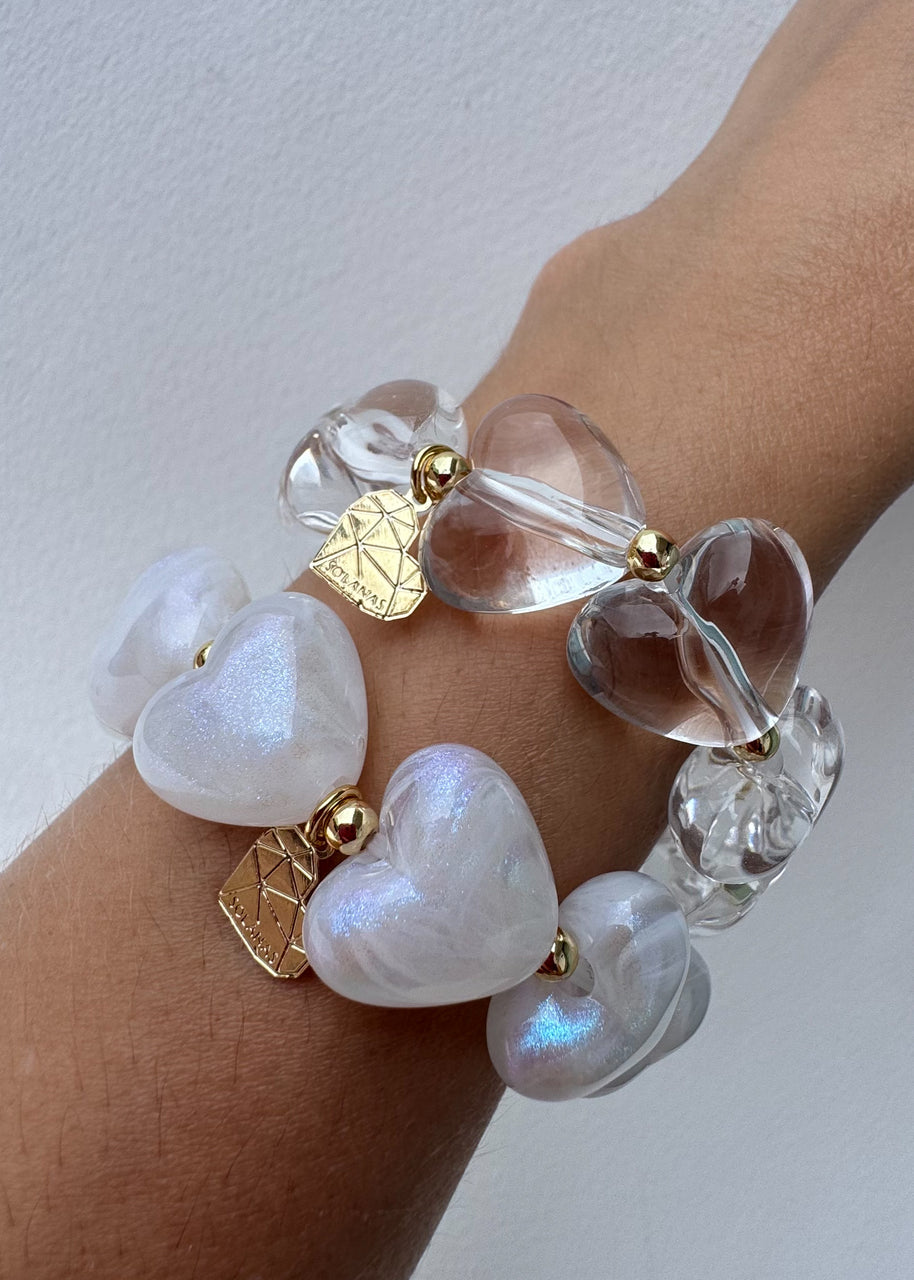 2 Styles of Elastic Acrylic Hearts Bracelets