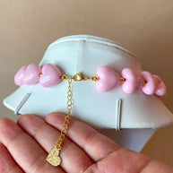 Pink Ceramic Hearts Pattern Necklace