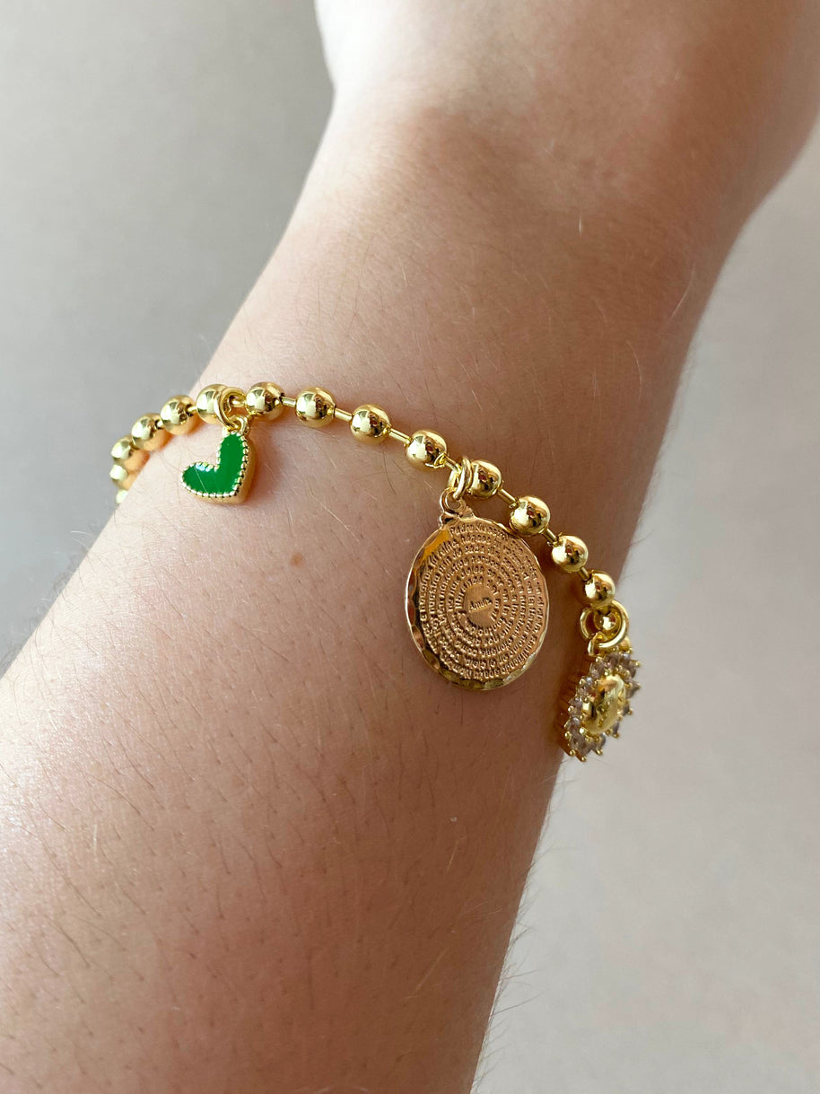Our Father, Green Heart, Faith Flower Charm Bracelet