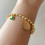 Our Father, Green Heart, Faith Flower Charm Bracelet