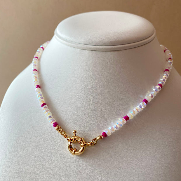 Clear Crystals and Purple Beads Necklace