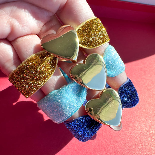 Brazaletes Elásticos Gold, Celeste y Azul Rey + Corazon Gold