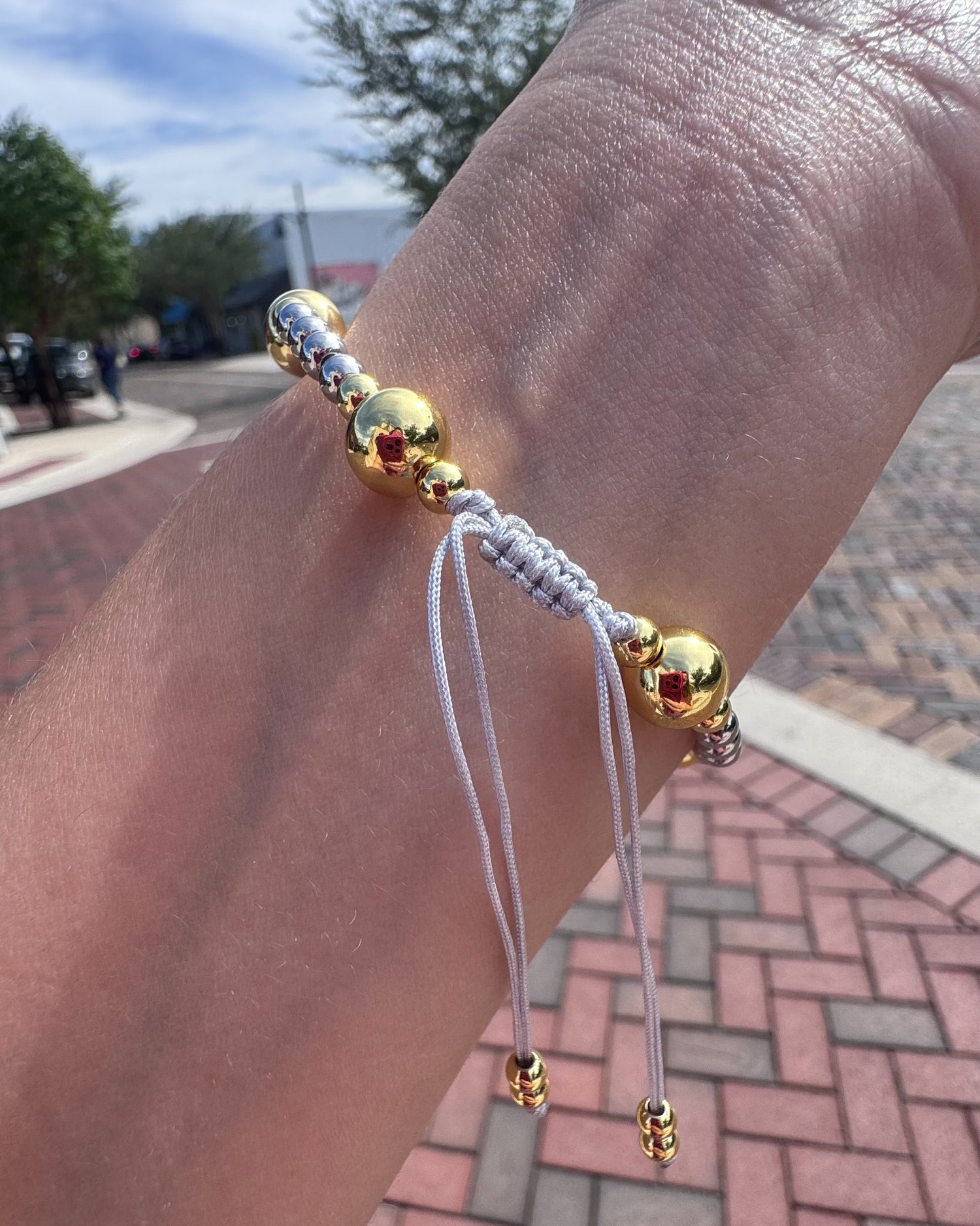 Silver and Gold St Benedict Balls Adjustable Bracelet