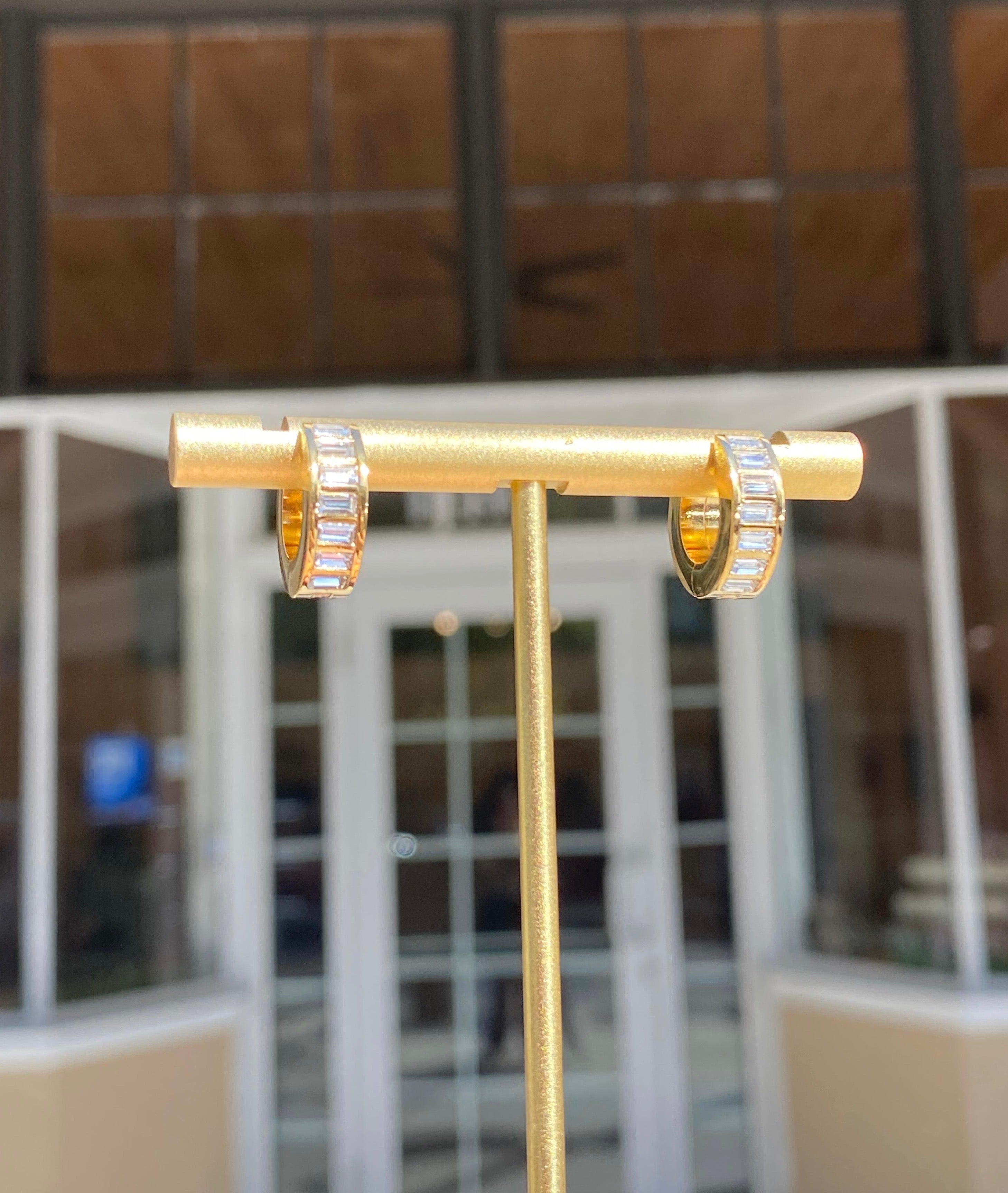 Golden Steel Crystal Hoops