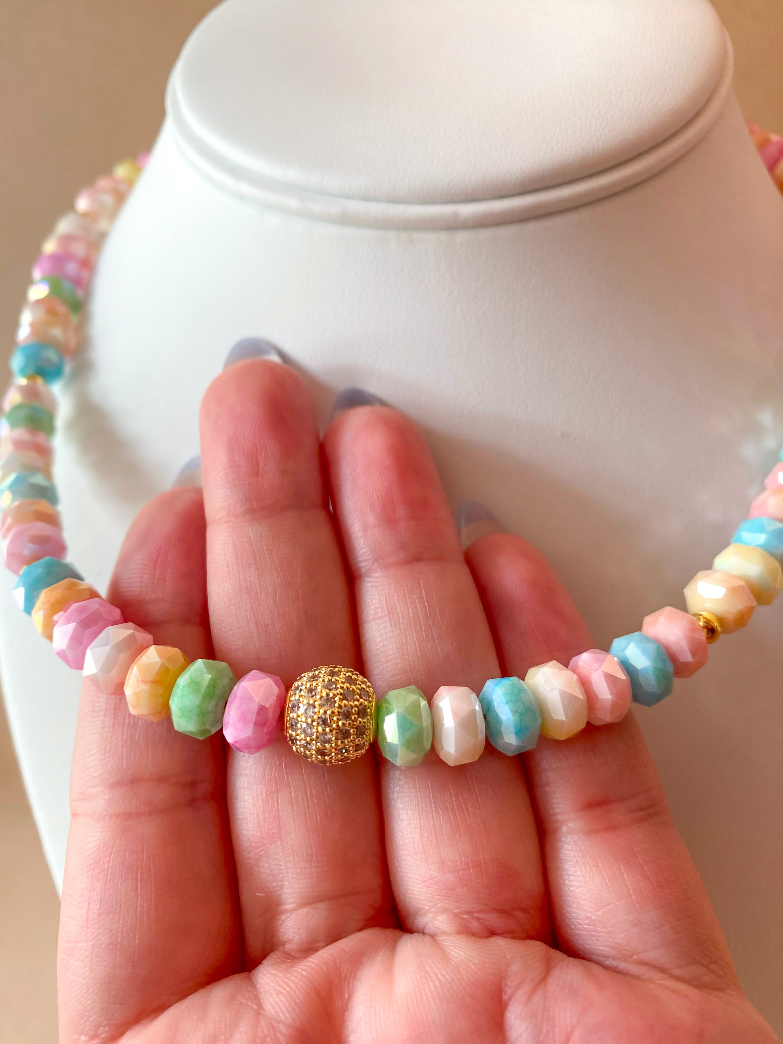 Golden Fire Ball Pastel Colors Beads Necklace