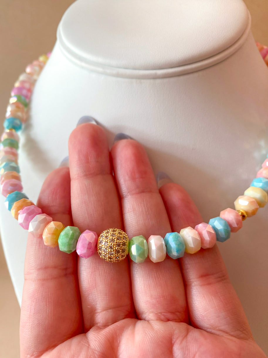 Golden Fire Ball Pastel Colors Beads Necklace