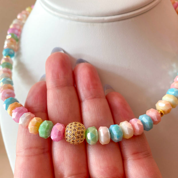 Golden Fire Ball Pastel Colors Beads Necklace