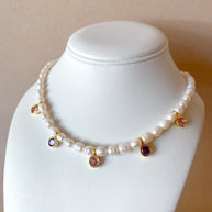 Pearls, Purple and Pink Crystals Necklace