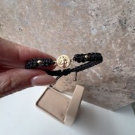 St Bendict 18K Solid Gold in Black String Bracelet
