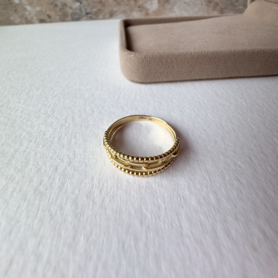 Beaded Links Italy Triple 18k Solid Gold Ring