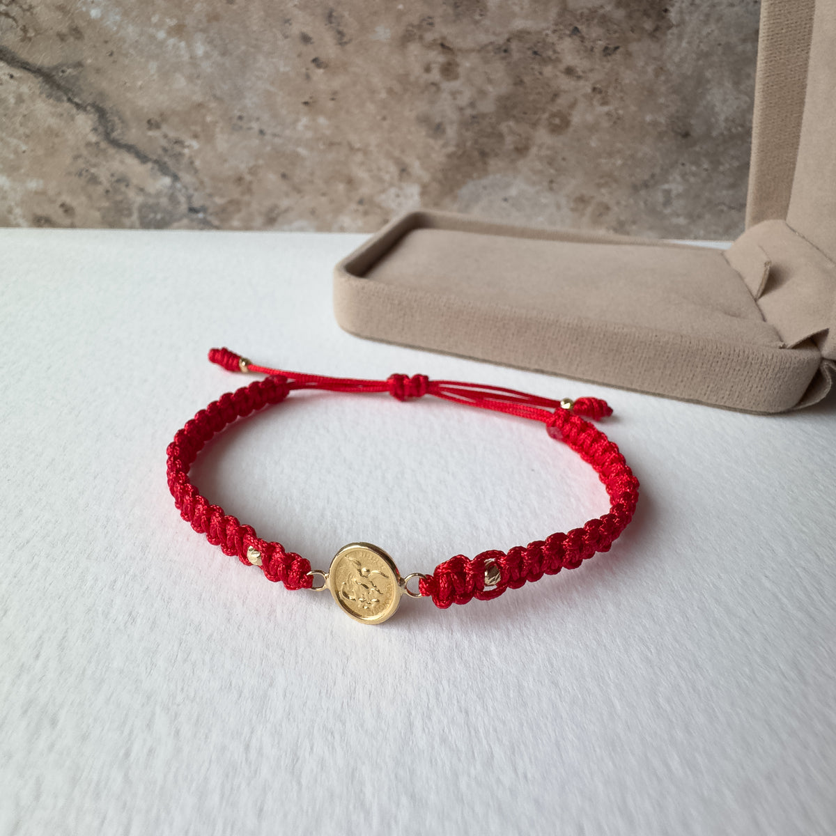St. Miguel 18K Solid Gold Medal in Red String Bracelet