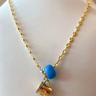 Coffee ☕️ Cup Charm & Blue Turkish Stone in Little Coffee Grain Necklace
