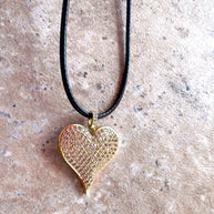 Shiny Hearts Black Leather Necklace
