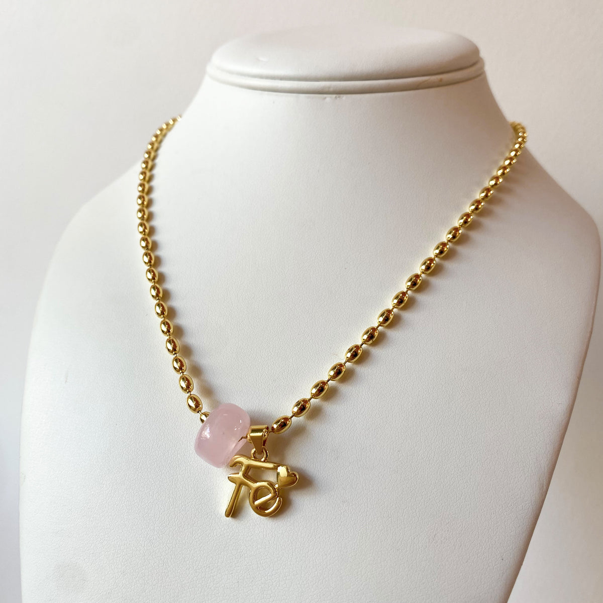 Pink Turkish Stone and Golden Faith Necklace