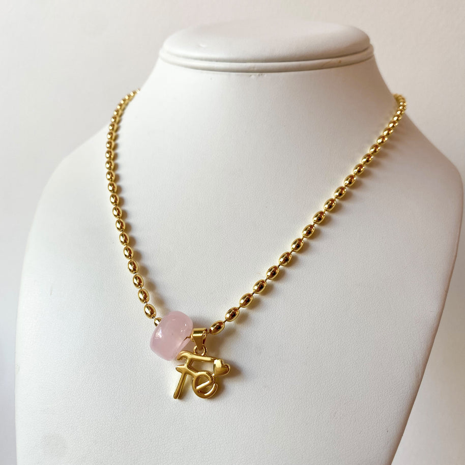 Pink Turkish Stone and Golden Faith Necklace