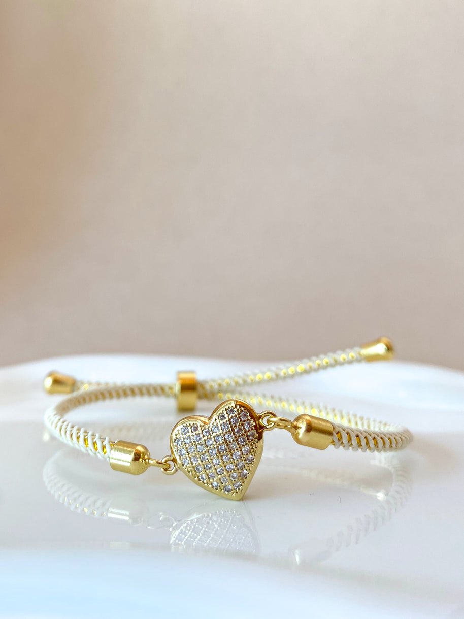 Shiny Heart Cream Adjustable Bracelet