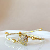 Shiny Heart Cream Adjustable Bracelet
