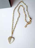 Load image into Gallery viewer, Zircon and White Enamel Heart Necklace
