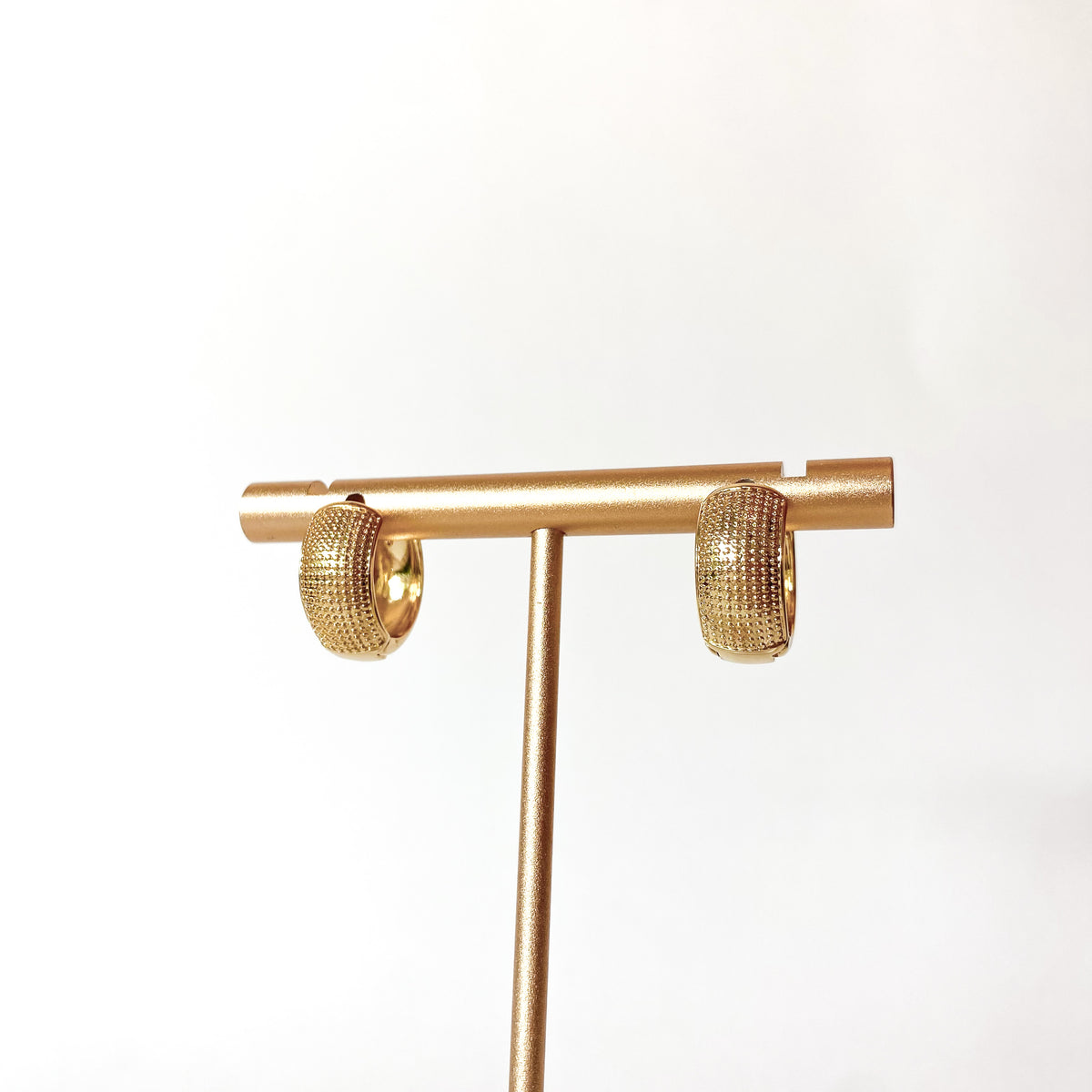 Golden Thick Textured Wide Hoops Earrings
