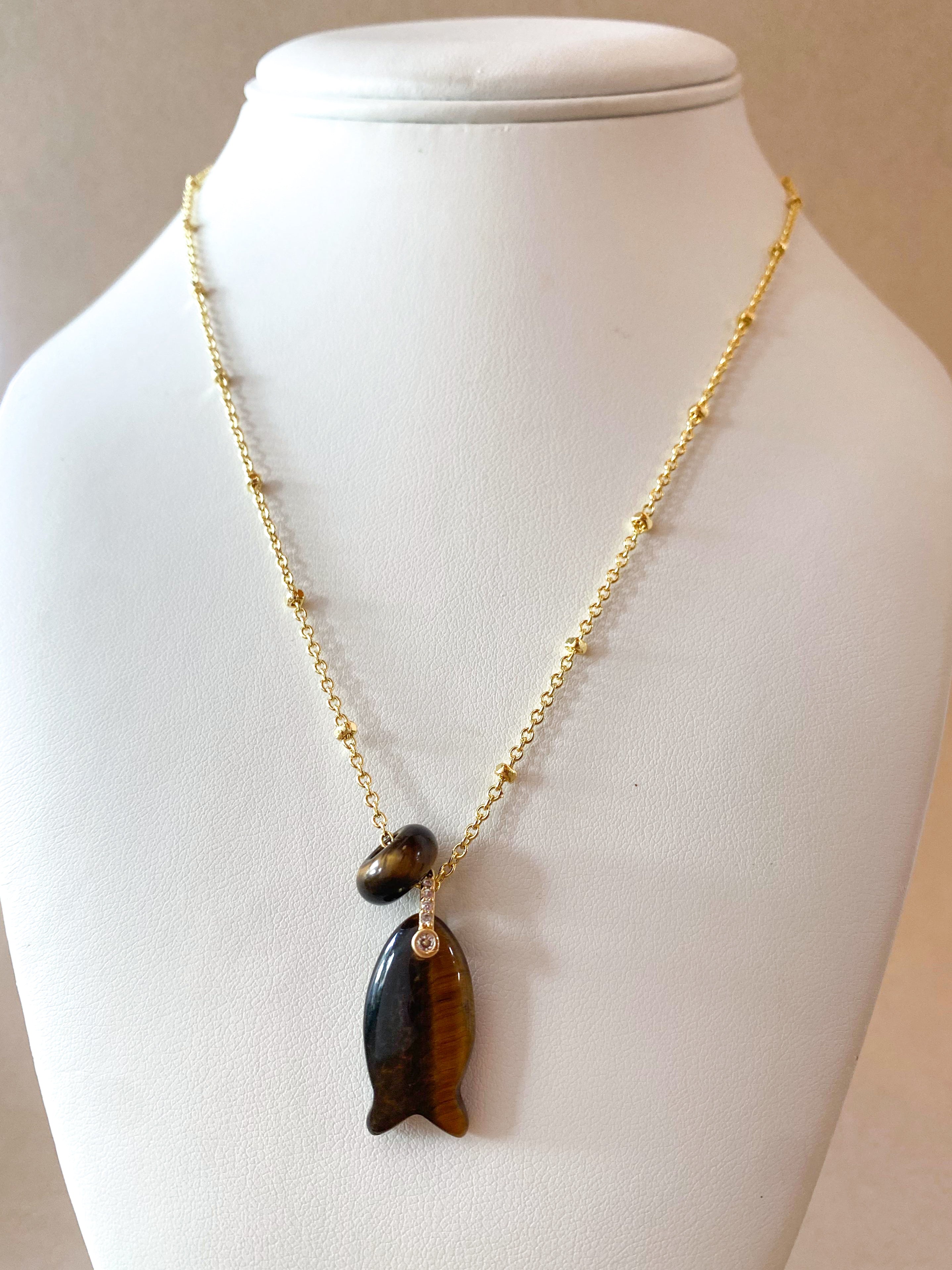 Fish and Little Turkish Tiger Eye Necklace