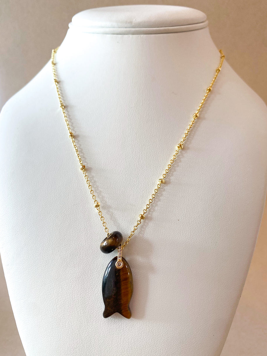 Fish and Little Turkish Tiger Eye Necklace