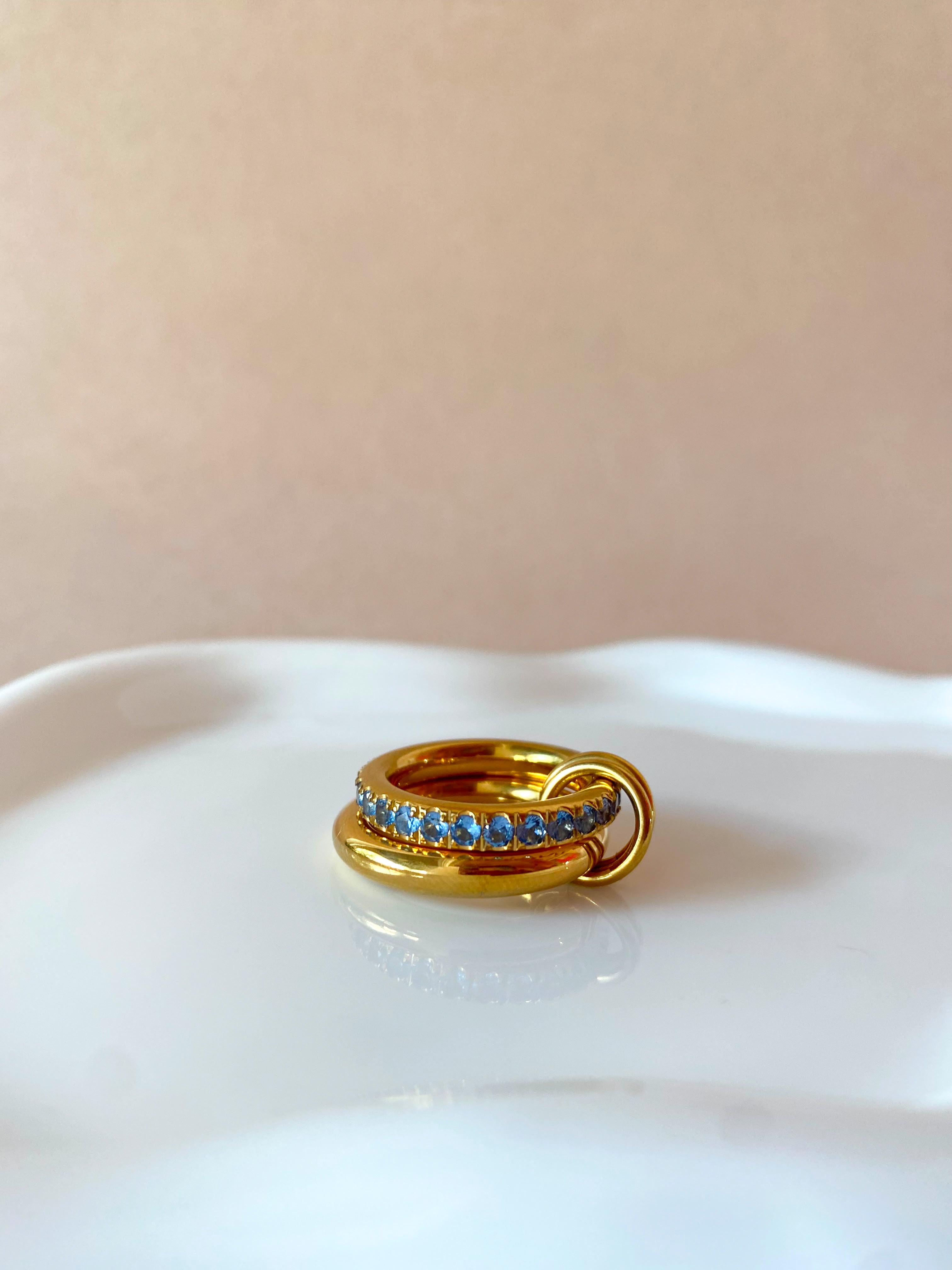 Double Golden and Blue Crystals Steel Ring