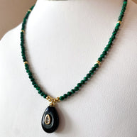 Black Quartz Circular Charms in Malachite Green Necklace