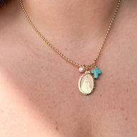 Cadena Virgen Del Valle Cruz Turquesa + Perla