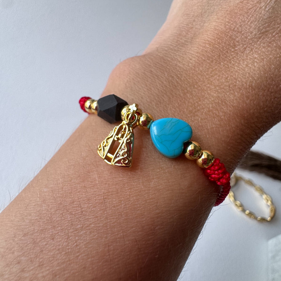 Azabache, Virgin of the Valley and Heart Red thread Bracelet