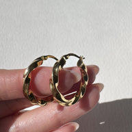 Spiral Thick 18k Solid Gold Hollow Hoops