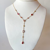 Multi-Gemstone Y Style Steel Necklace