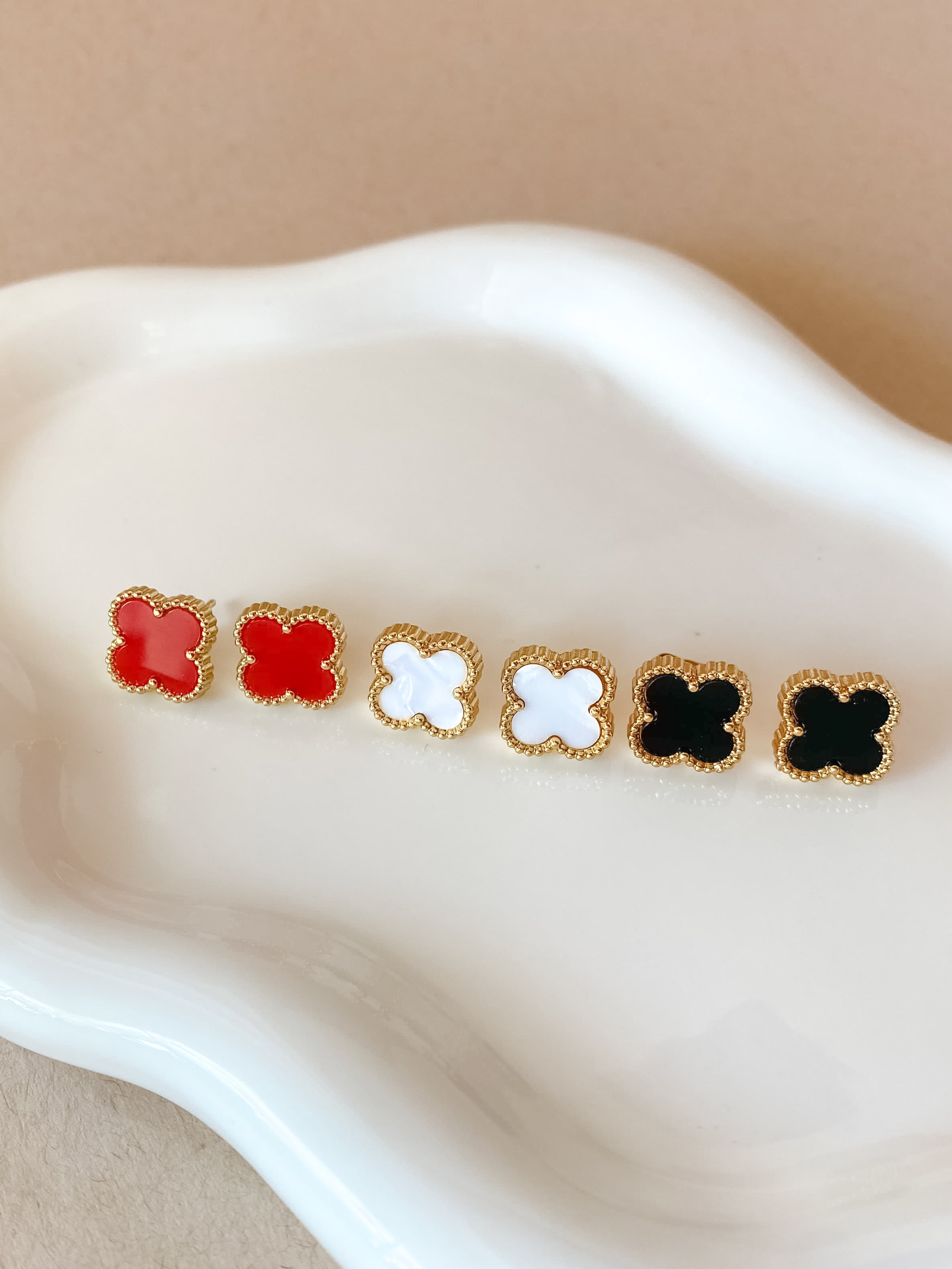White, Red and Black Clovers Earrings