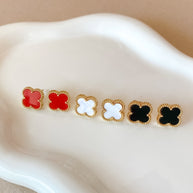 White, Red and Black Clovers Earrings