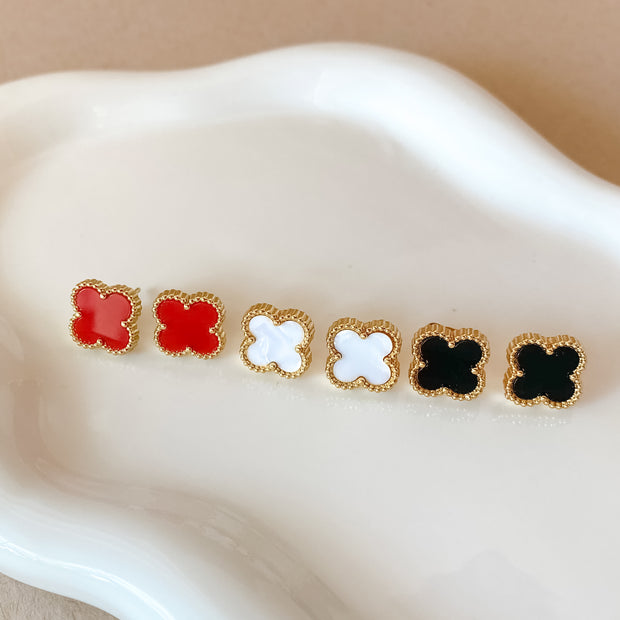 White, Red and Black Clovers Earrings