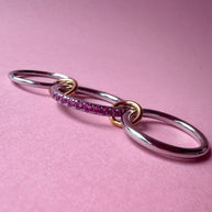 Silver & Gold Pink Crystal Steel Ring