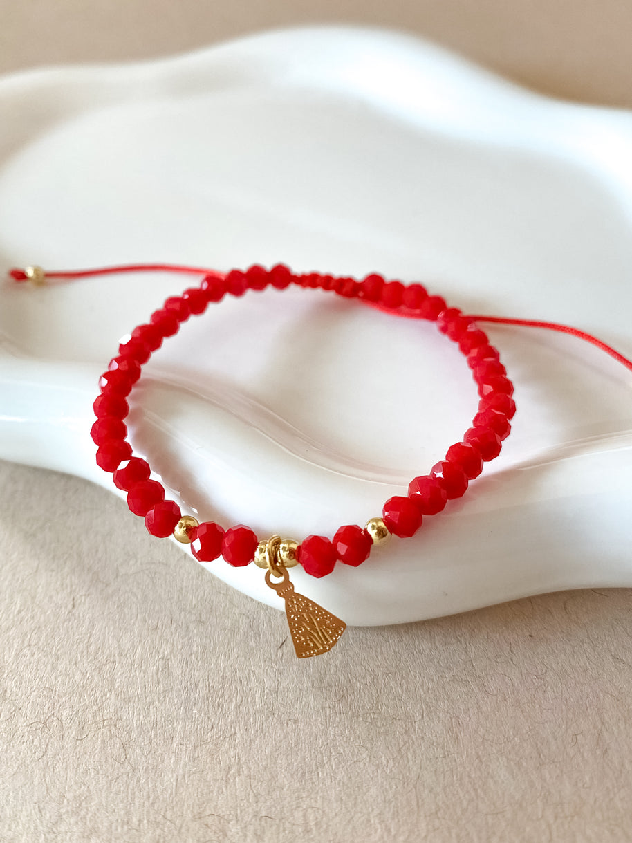 White, Red & Black 🧿 and Virgin of the Valley Thread Adjustable Bracelet