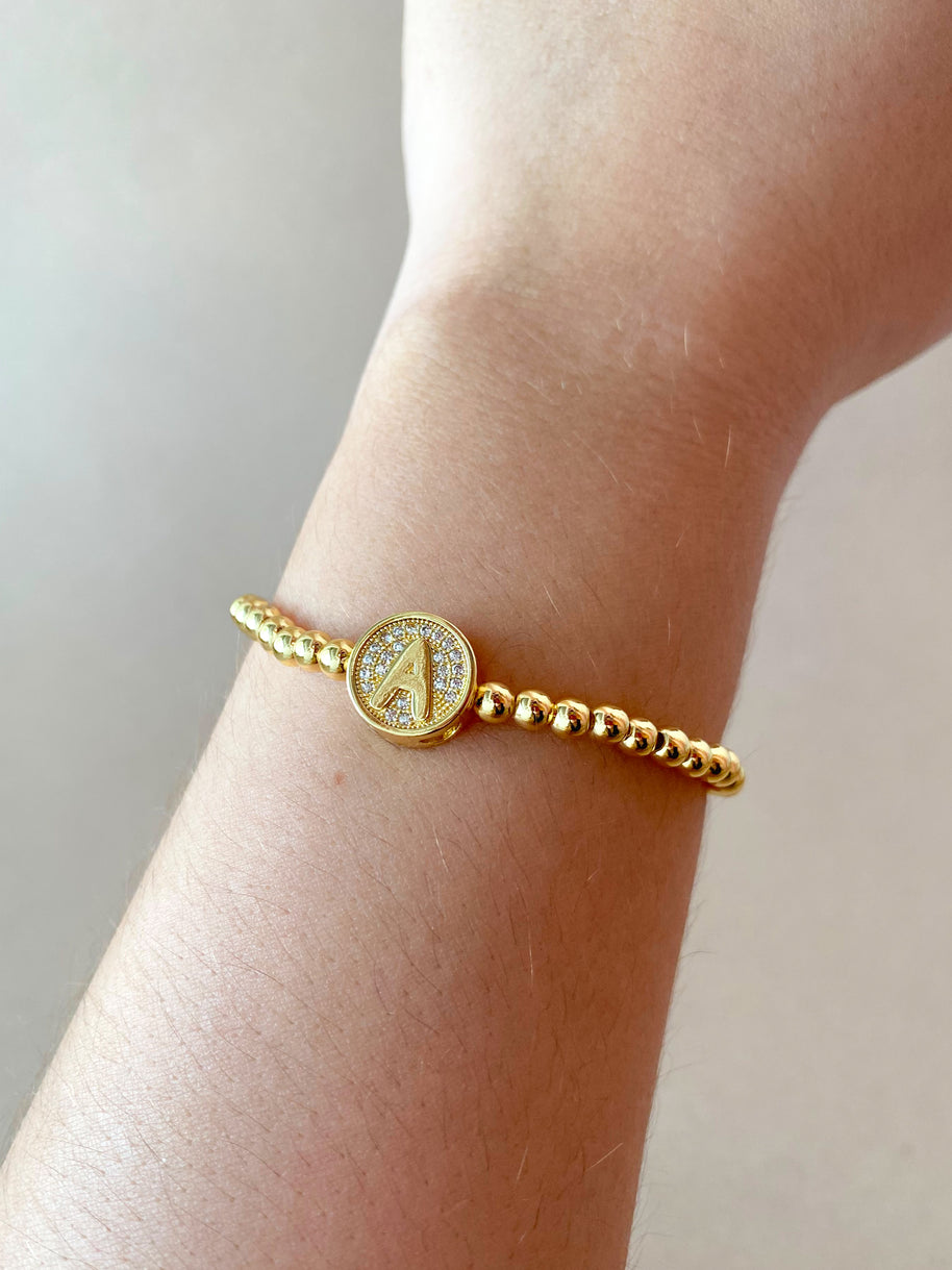 Initials Circular Crystal Golden Elastic Bracelets