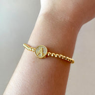 Initials Circular Crystal Golden Elastic Bracelets