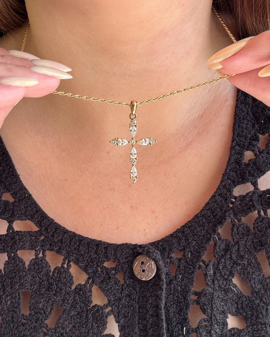 Golden Cross Crystal Steel Necklace