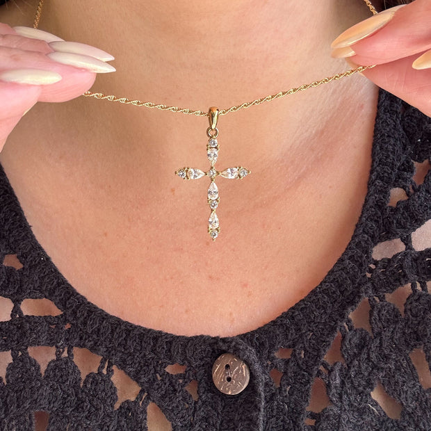 Golden Cross Crystal Steel Necklace