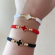 White, Red and Black Clovers Thread Adjustable Bracelets