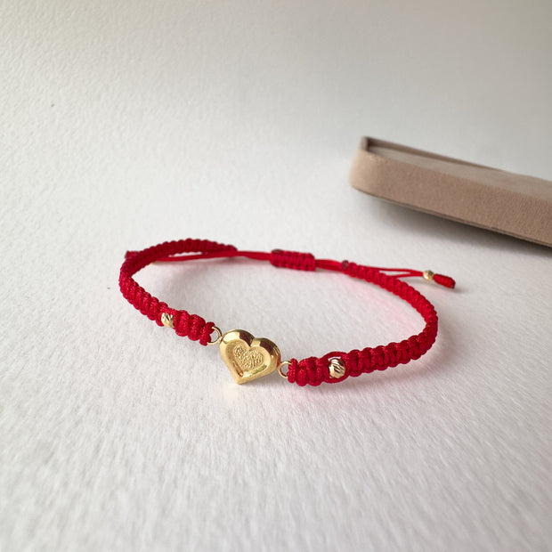 Lucky Heart 18K Gold Red String Bracelet
